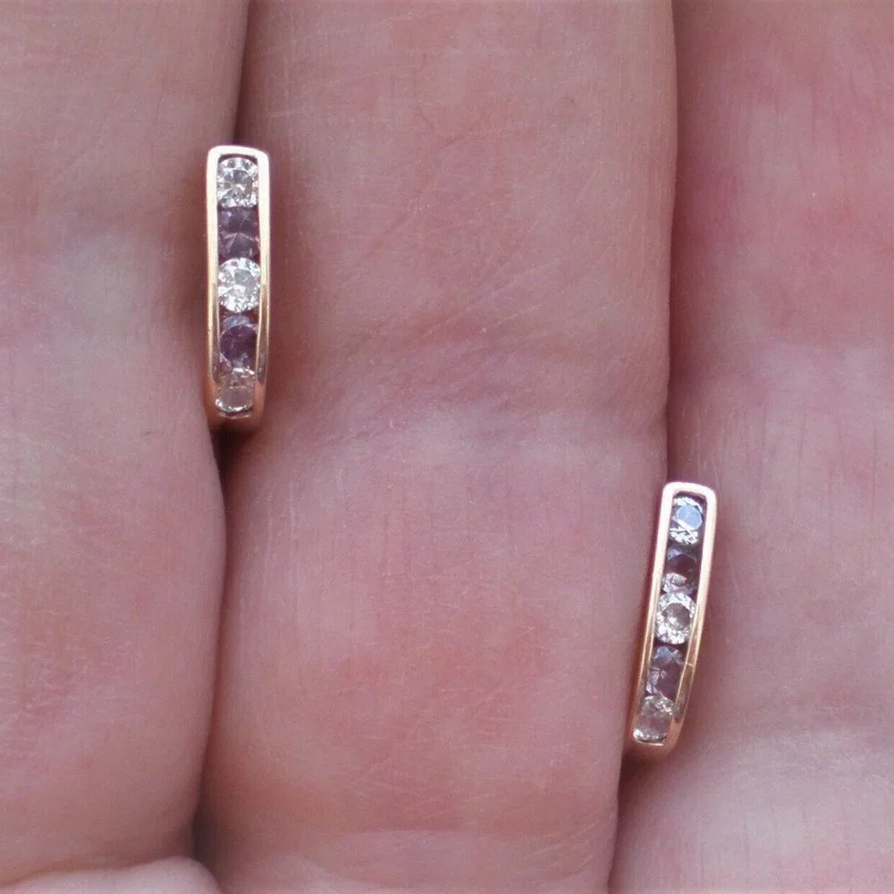 Russian Ukrainian 14K 585 Rose Pink Gold 0.15CT White Pink CZ Cluster EARRINGS